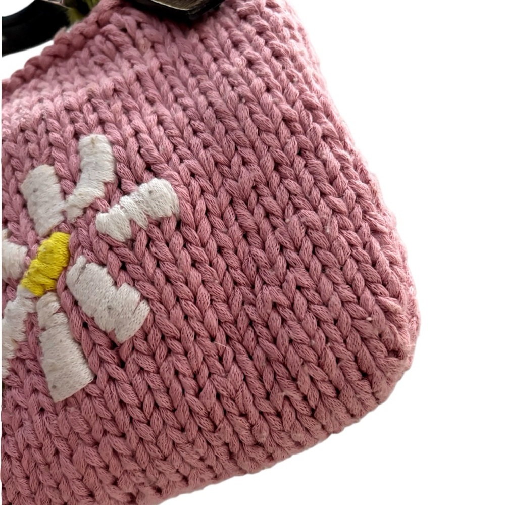 FENDI VINTAGE RARE Y2K Pink Knit Floral Green Cow Print Pony Hair Trim Baguette - Picture 8 of 16